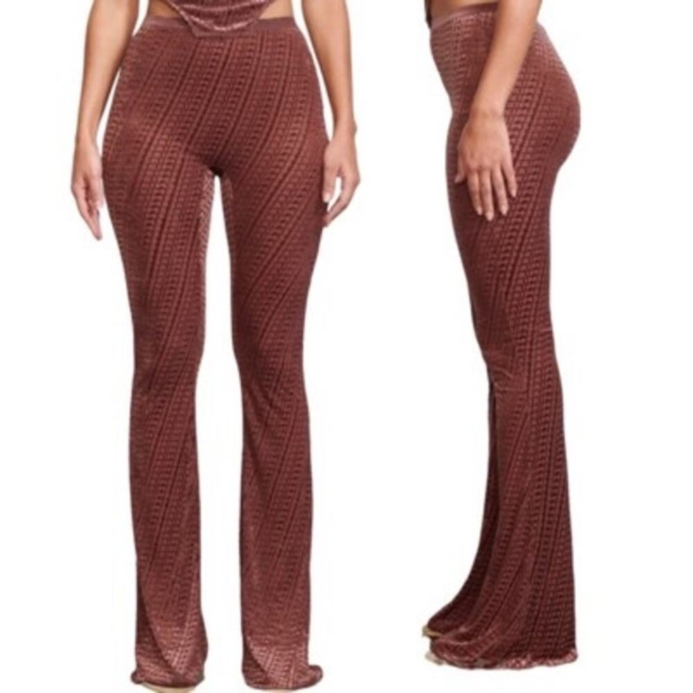 Skims Velvet Stirrup Pants Sz L Chestnut Velour Mesh Logo Leggings Stretch